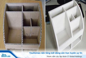 Hô biến bìa carton cũ thành kệ sách cực đẹp