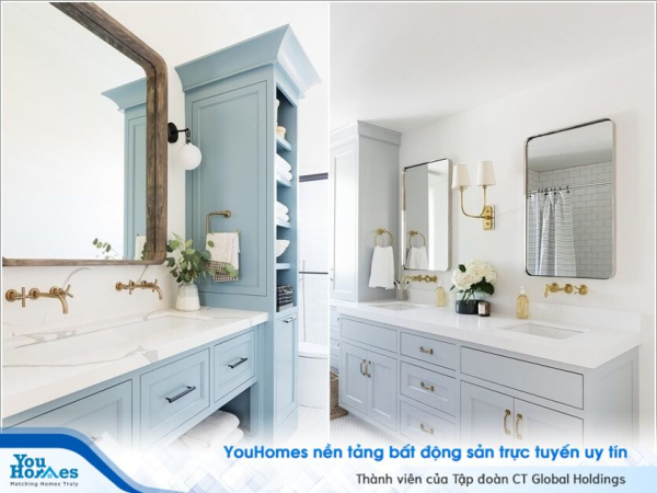 Trang trí phòng tắm với màu xanh dịu nhẹ