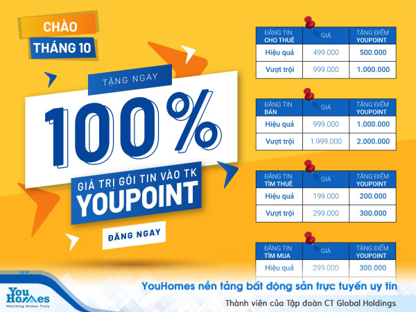 'Chào tháng 10' - Ngập tràn ưu đãi dành riêng cho khách hàng đăng tin trên YouHomes
