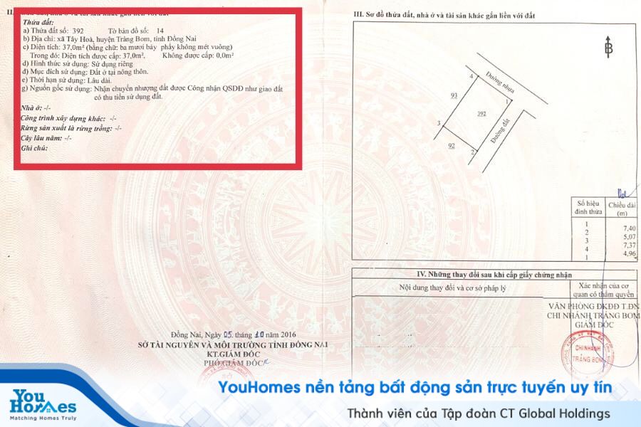 Thông tin thửa đất, nhà ở trên sổ đỏ, sổ hồng.