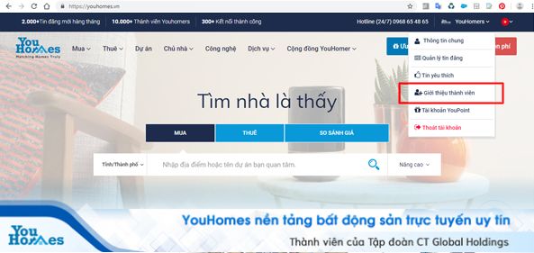 Bạn hãy đăng nhập vào YouHomes.vn và click vào phần giới thiệu thành viên