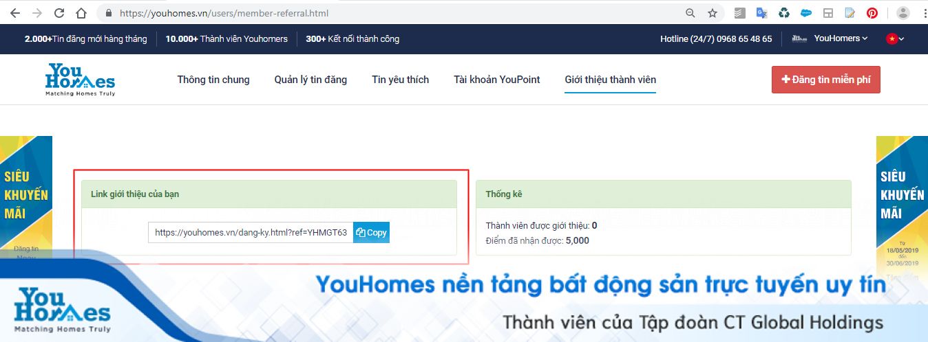 Copy link giới thiệu và gửi cho bạn bè để nhận điểm thưởng 