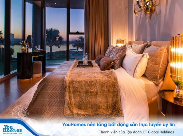 Phòng ngủ rộng rãi giao hòa với thiên nhiên, với tầm nhìn thẳng ra sông Sài Gòn thơ mộng mang tới cảm hứng bất tận mỗi sớm mai.