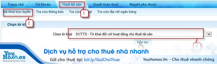 Kê khai thuế cho thuê nhà qua mạng - Bước 1