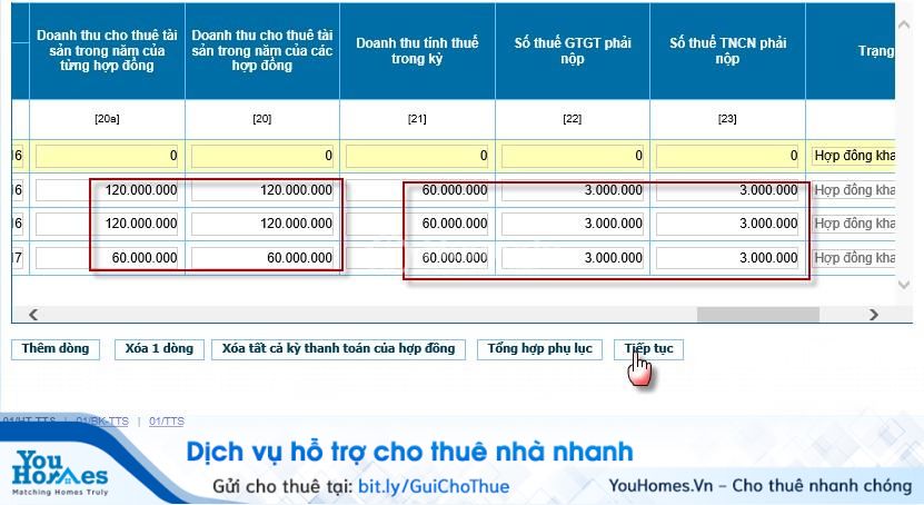 Kê khai thuế cho thuê nhà qua mạng - Bước 4