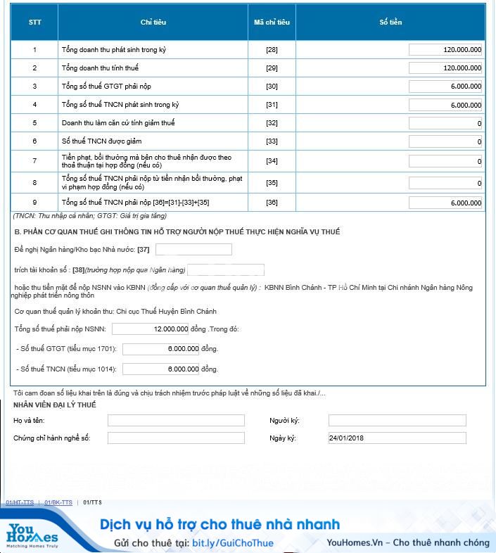 Kê khai thuế cho thuê nhà qua mạng - Bước 6