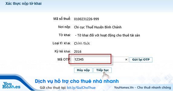 Kê khai thuế cho thuê nhà qua mạng - Bước 10