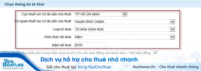 Kê khai thuế cho thuê nhà qua mạng - Bước 2