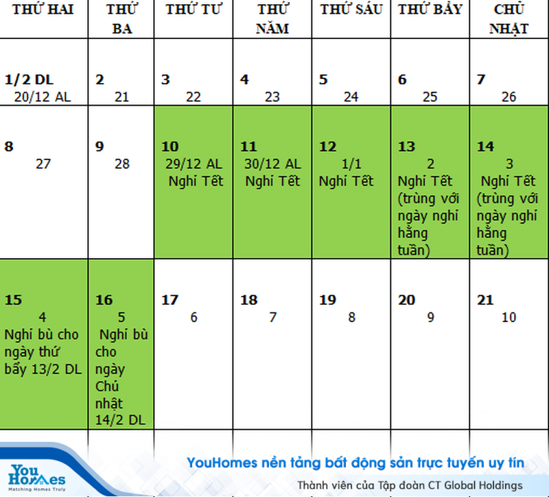 Lịch nghỉ Tết Âm lịch 2021.