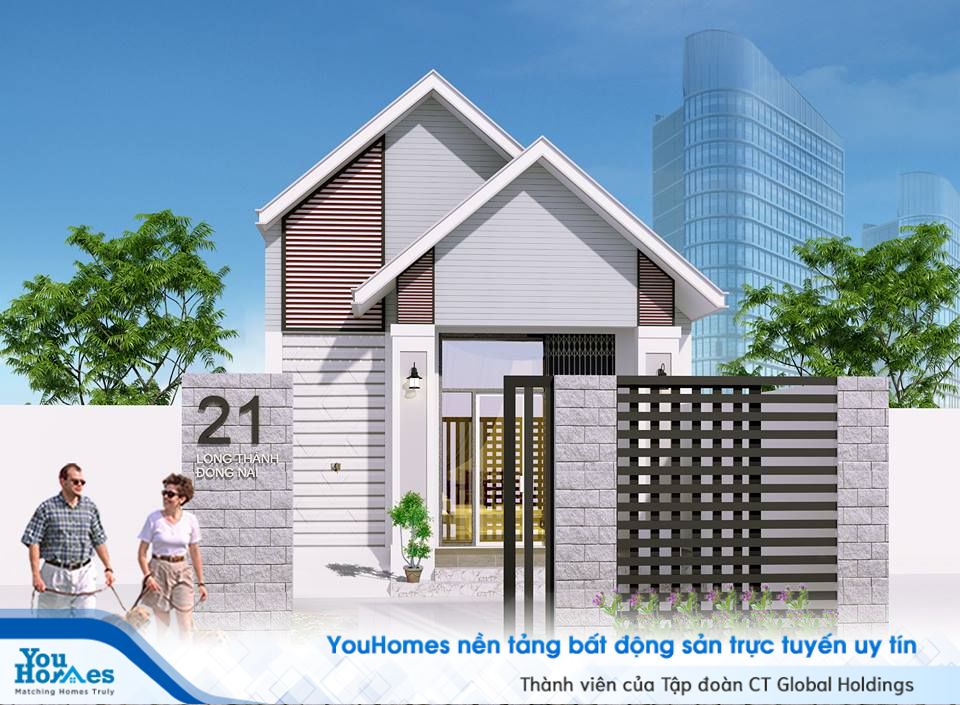 Nhà ống 1 tầng 3 phòng ngủ với mặt tiền tinh tế dù thiết kế cực kỳ tối giản. 