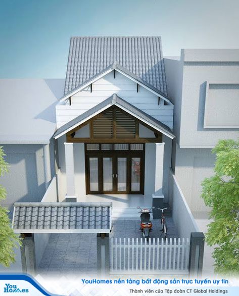 Nhà ống 1 tầng mái thái với thiết kế mang đậm màu sắc truyền thống. 