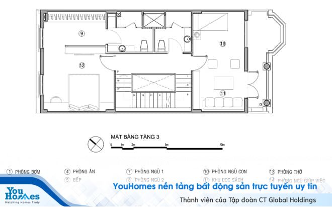 Bản vẽ thiết kế nhà lệch tầng đẹp số 3 - Tầng 3.