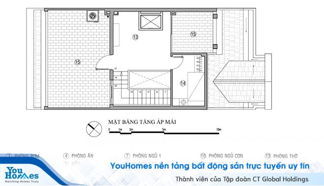 Bản vẽ thiết kế nhà lệch tầng đẹp số 3 - Tầng 4.