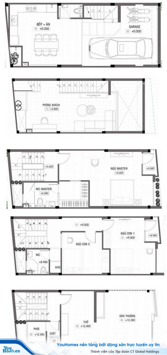 Đối với nhà lệch tầng, Gara nên có diện tích lớn kể cả khi bạn chỉ có xe máy.