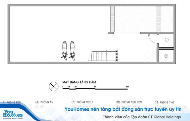 Bản vẽ thiết kế nhà lệch tầng đẹp số 3 - Tầng hầm.