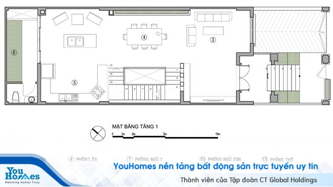 Bản vẽ thiết kế nhà lệch tầng đẹp số 3 - Tầng 1.