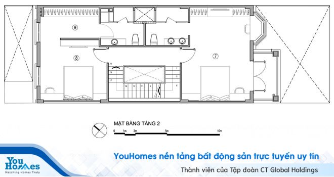 Bản vẽ thiết kế nhà lệch tầng đẹp số 3 - Tầng 2.