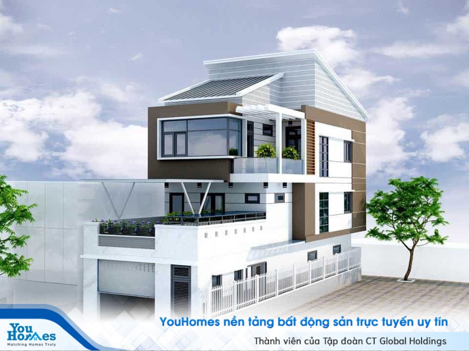 Mẫu nhà lệch tầng hiện đại với gara ô tô cực kỳ tiện dụng.