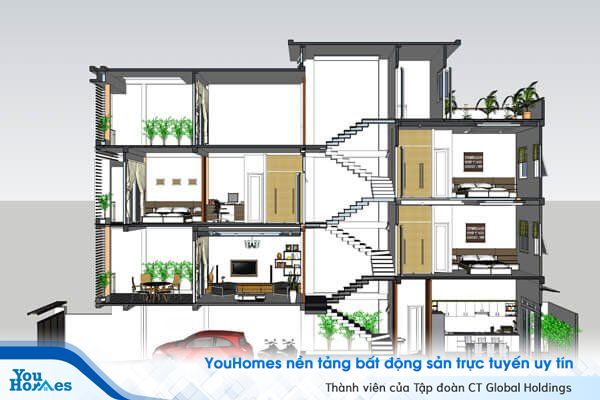Cách bố trí nhà lệch tầng sẽ giúp việc sinh hoạt hàng ngày trở nên dễ dàng hơn.