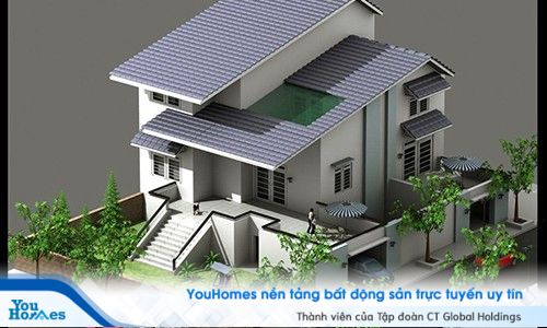 Mặt tiền nhà lệch tầng với thiết kế khu vực tầng hầm cực kỳ đặc biệt.
