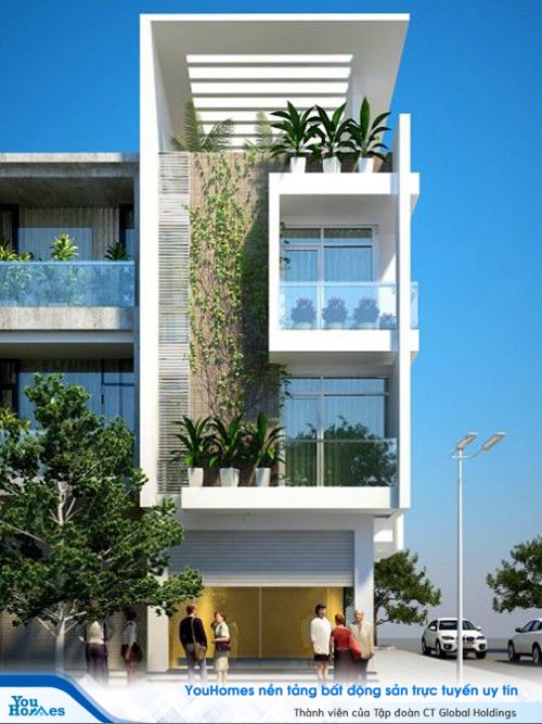 Ứng dụng cây xanh trang trí mặt tiền cho nhà lệch tầng luôn là một sự lựa chọn hoàn hảo nhất.