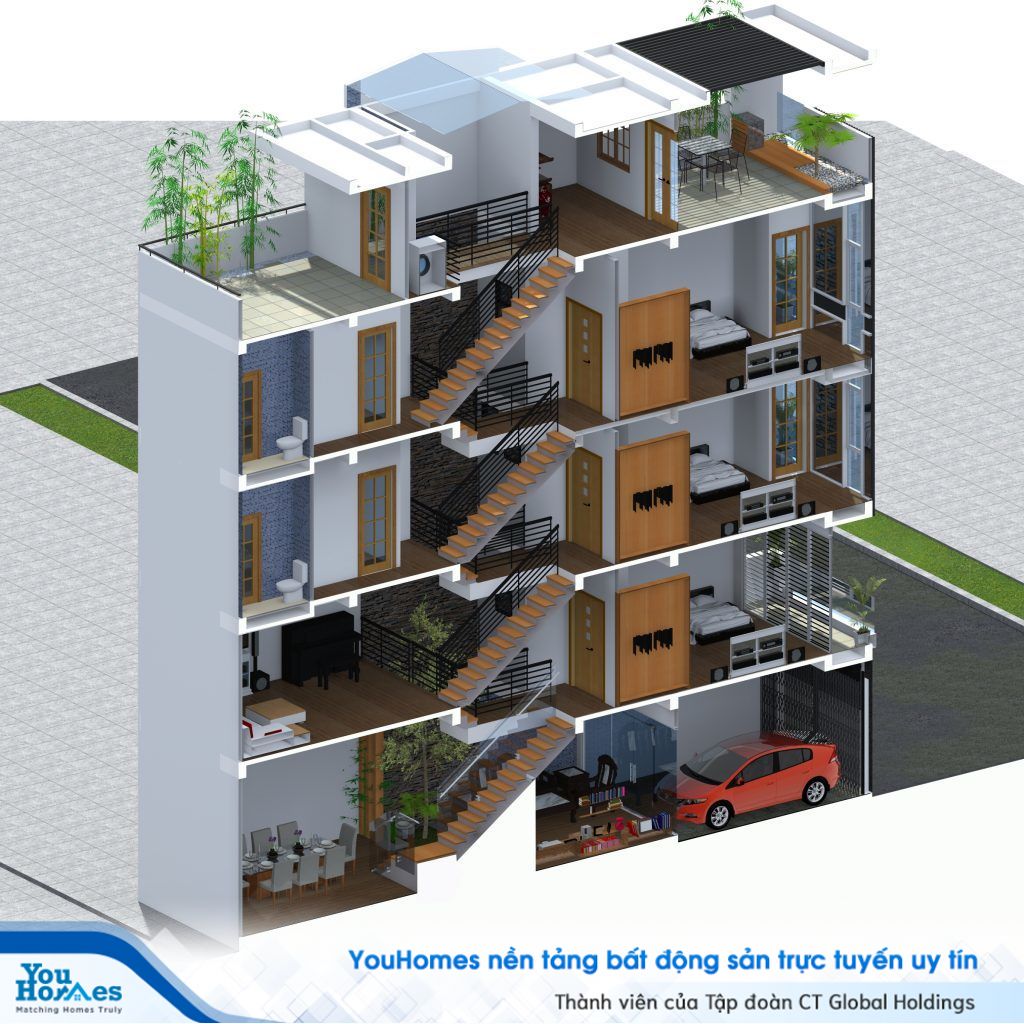 Thiết kế mặt bằng nội thất tuyệt vời cho nhà lệch tầng.