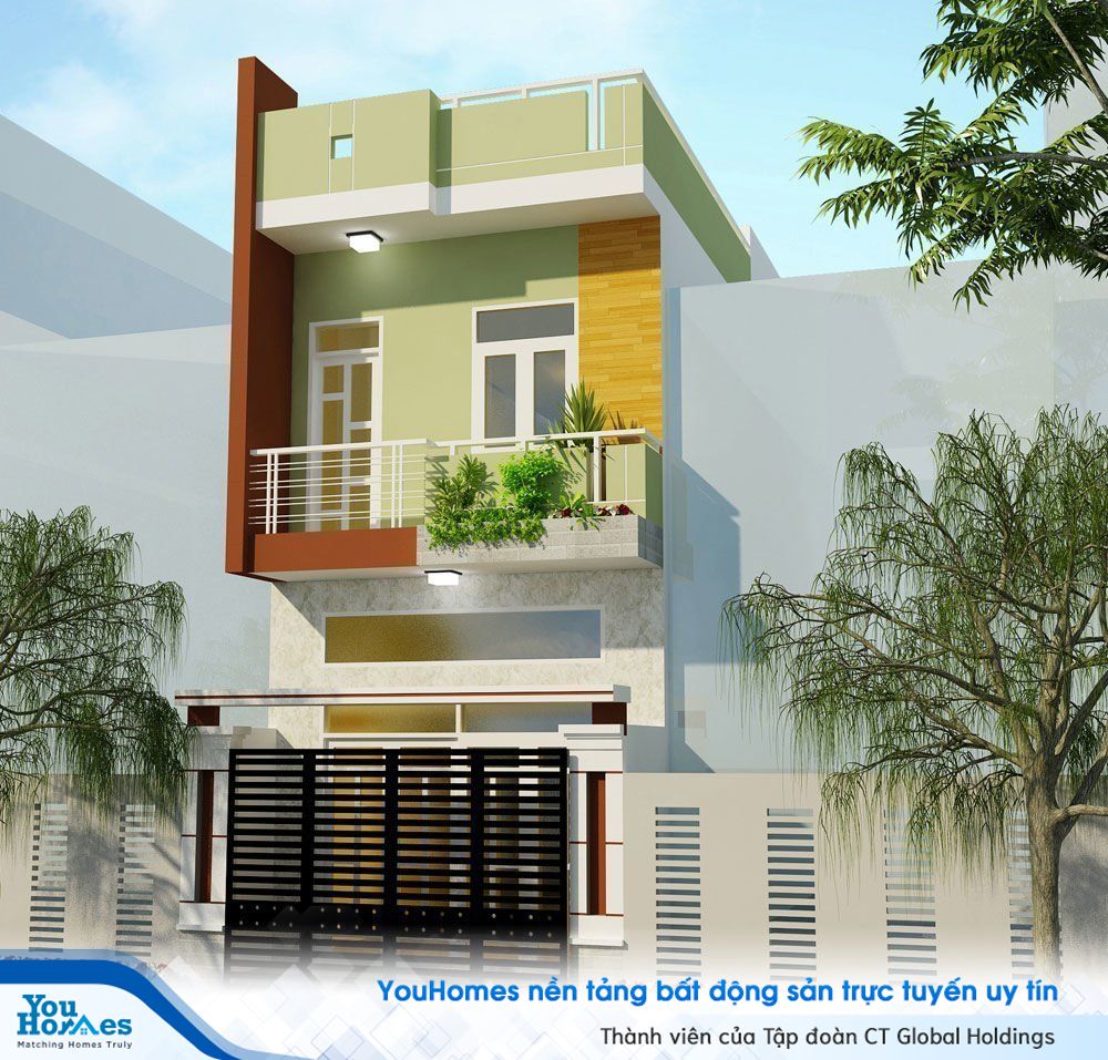 Màu vàng nghệ độc đáo giúp mẫu nhà lệch tầng trở nên ấm áp.