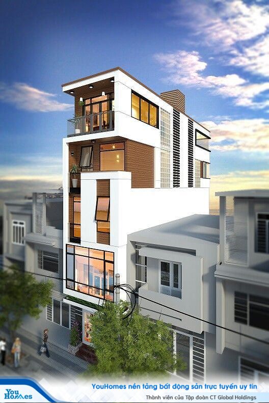 Bạn cũng nên cân nhắc ứng dụng thêm gỗ cho việc thiết kế bên ngoài nhà lệch tầng.