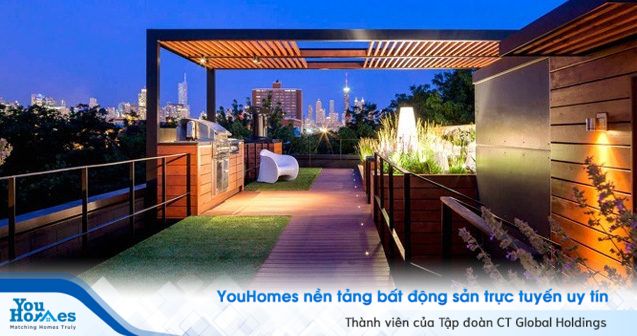 Khu nướng BBQ lý tưởng cho cả gia đình nằm trên sân thượng với view thành phố tuyệt đẹp.