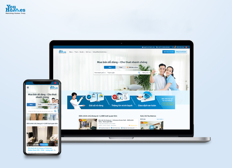 Giao diện website và app YouHomes.vn.