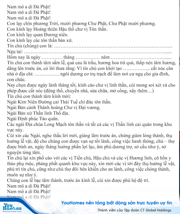 Nội dung một bài văn khấn cất nóc nhà đầy đủ.