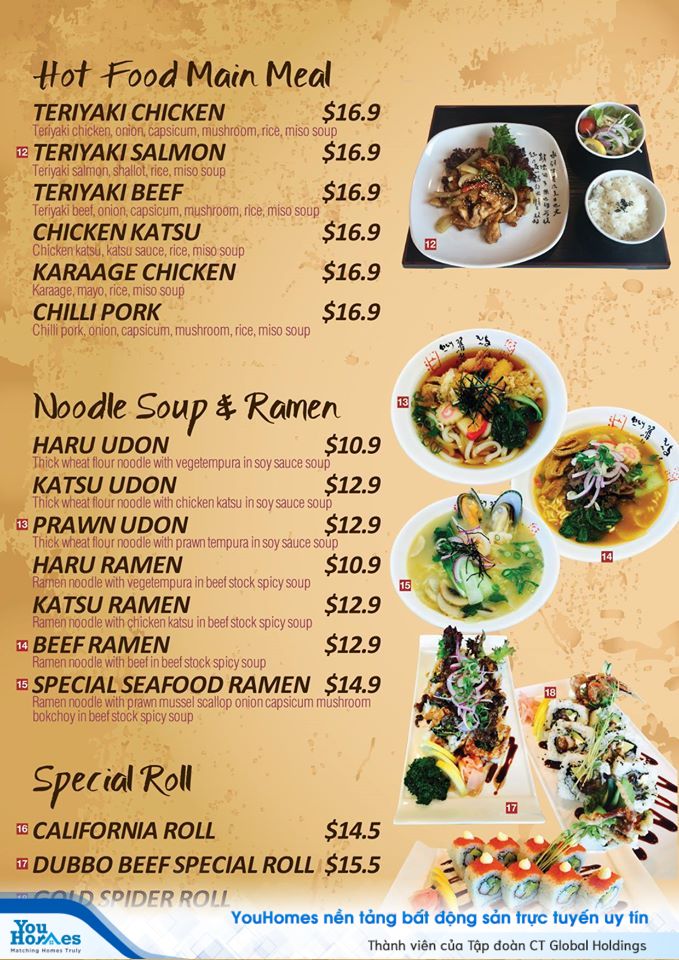 Menu nhà hàng Sushi Haru