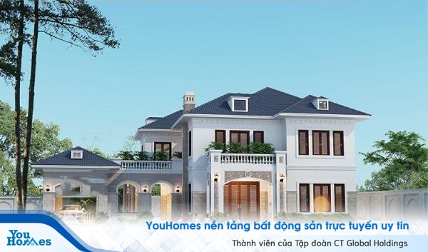 Mẫu biệt thự 2 tầng với sân vườn và gara ôtô