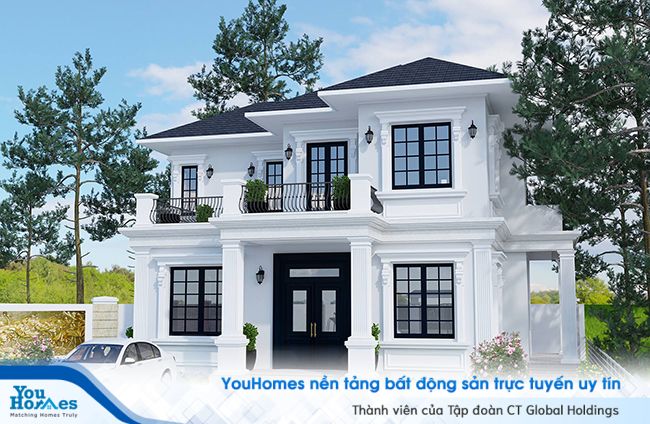 Màu trắng tinh tế giúp căn biệt thự tân cổ điển trở nên nổi bật
