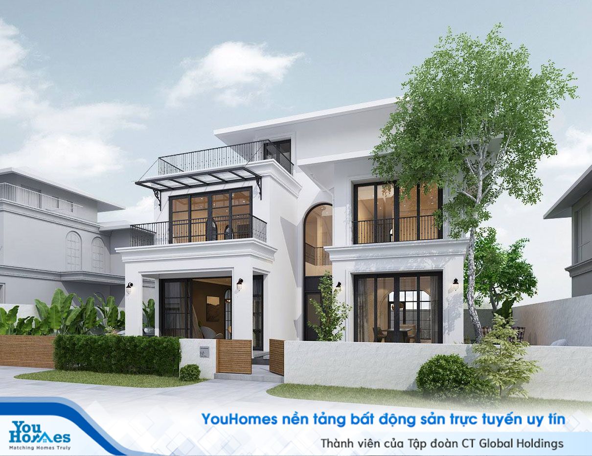 Mẫu biệt thư tân cổ điển với chi tiết mái vòm chính giữa đặc trưng