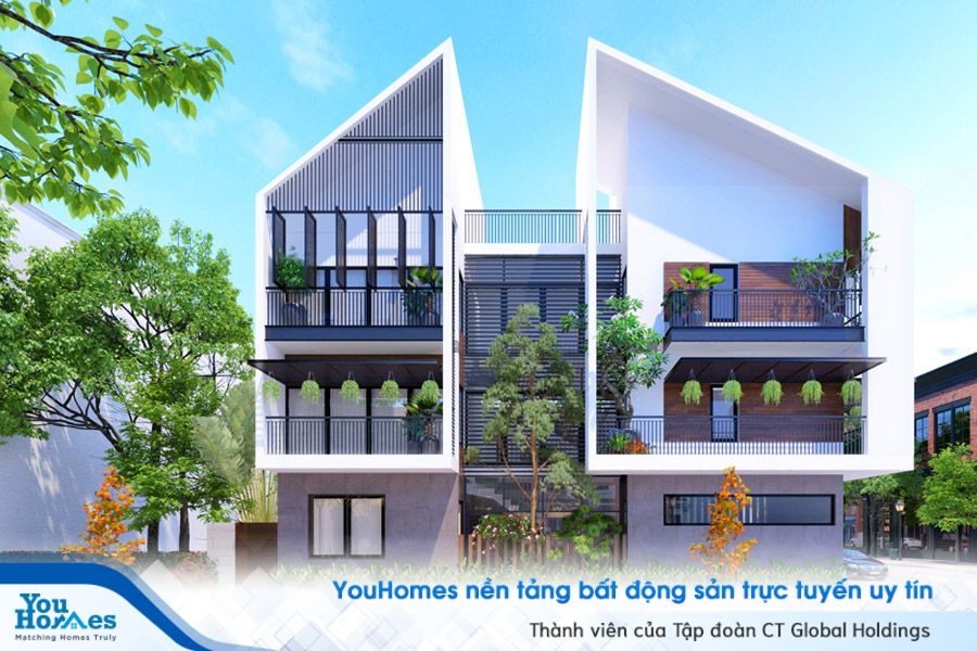 Mẫu biệt thự 3 tầng với khoảng trống giữa hai mái nhà...