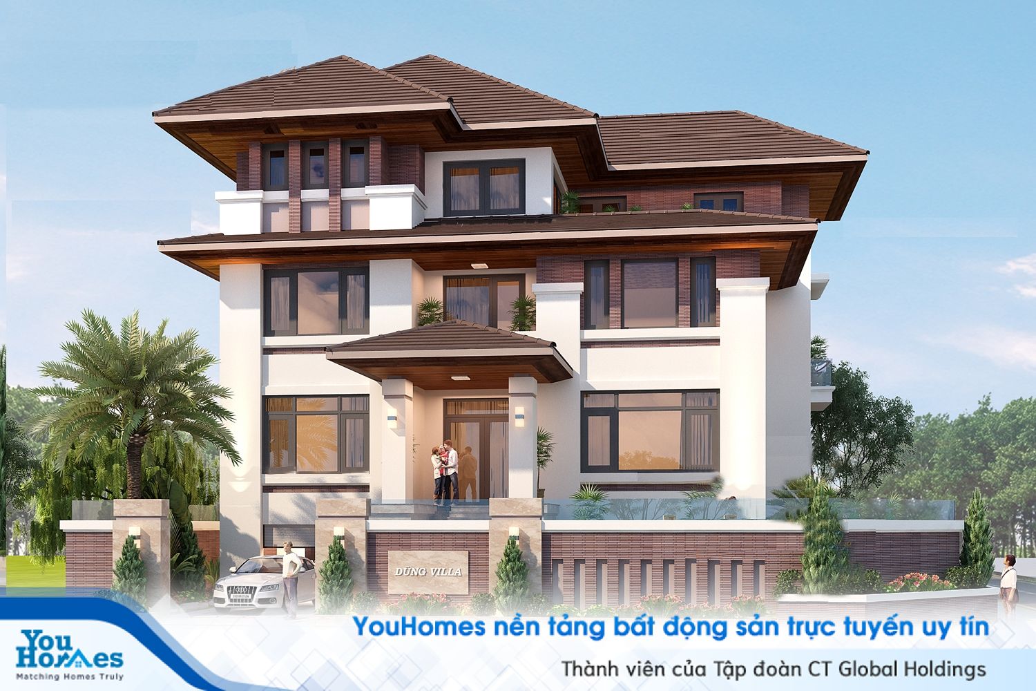 Biệt thự 3 tầng với gam màu màu ấm áp...