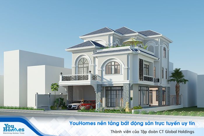 Biệt thự màu trắng tinh tế và sang trọng...