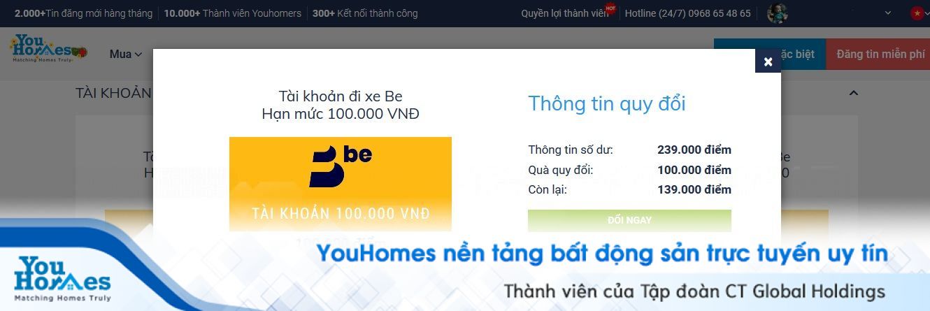 Nhấp chuột vào nút "đổi ngay" để tiến hành đổi quà