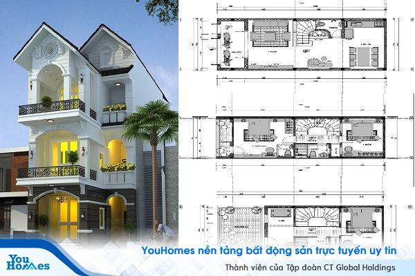 Mẫu nhà ống 3 tầng tân cổ điển sang trọng
