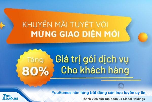 YouHomes tặng 80% giá trị gói dịch vụ cho khách hàng sử dụng dịch vụ hỗ trợ Bán/Cho thuê Hiệu quả và Vượt trội. 