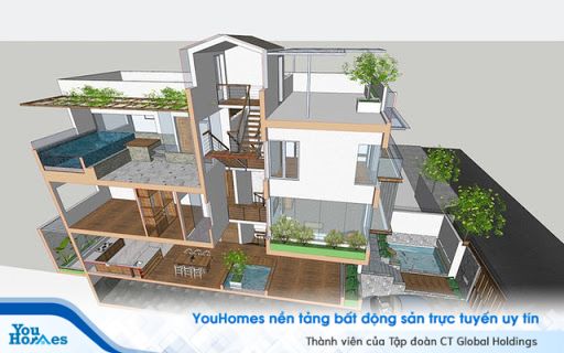 Mẫu nhà phố lệch tầng đẹp