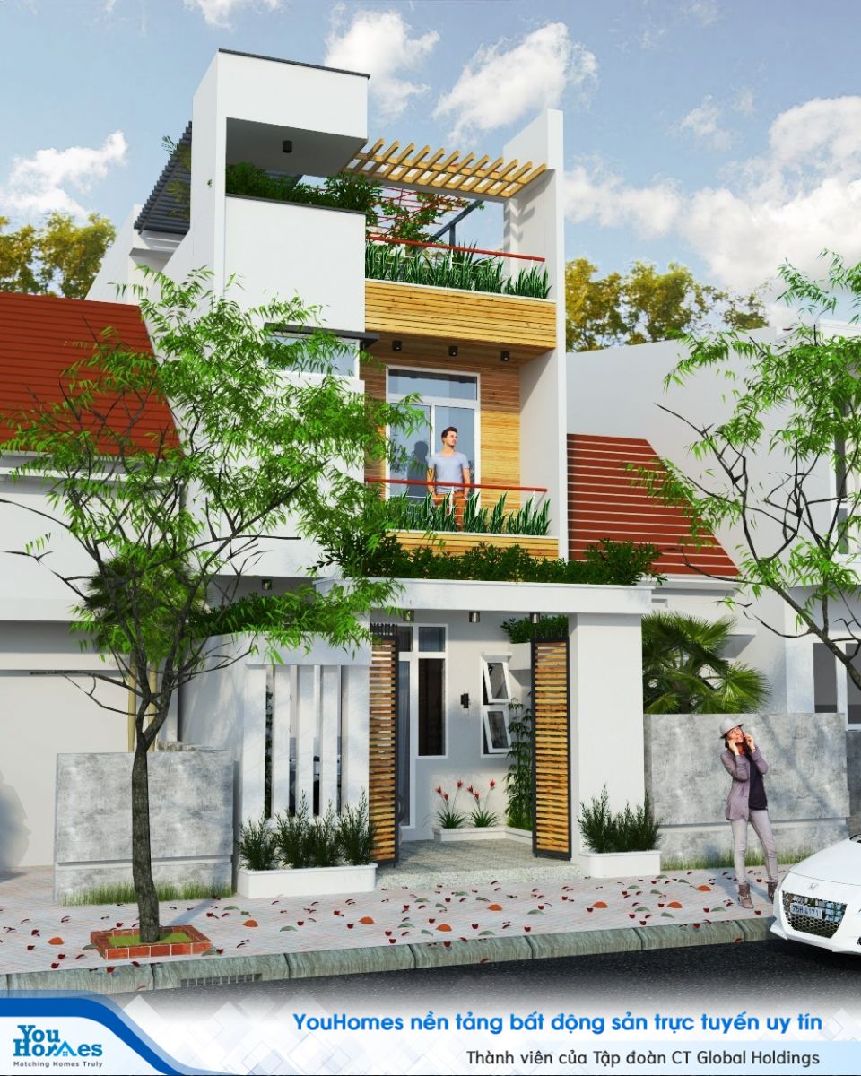 Mẫu nhà phố 2 tầng 1 tum đẹp