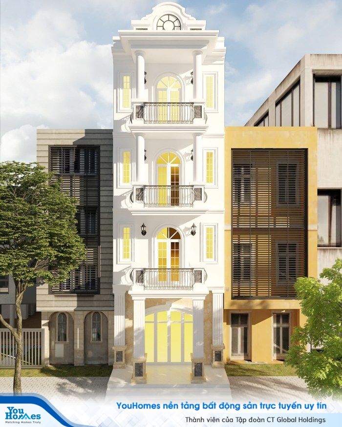 Mẫu nhà phố 4 tầng kiểu Pháp đơn giản và sang trọng