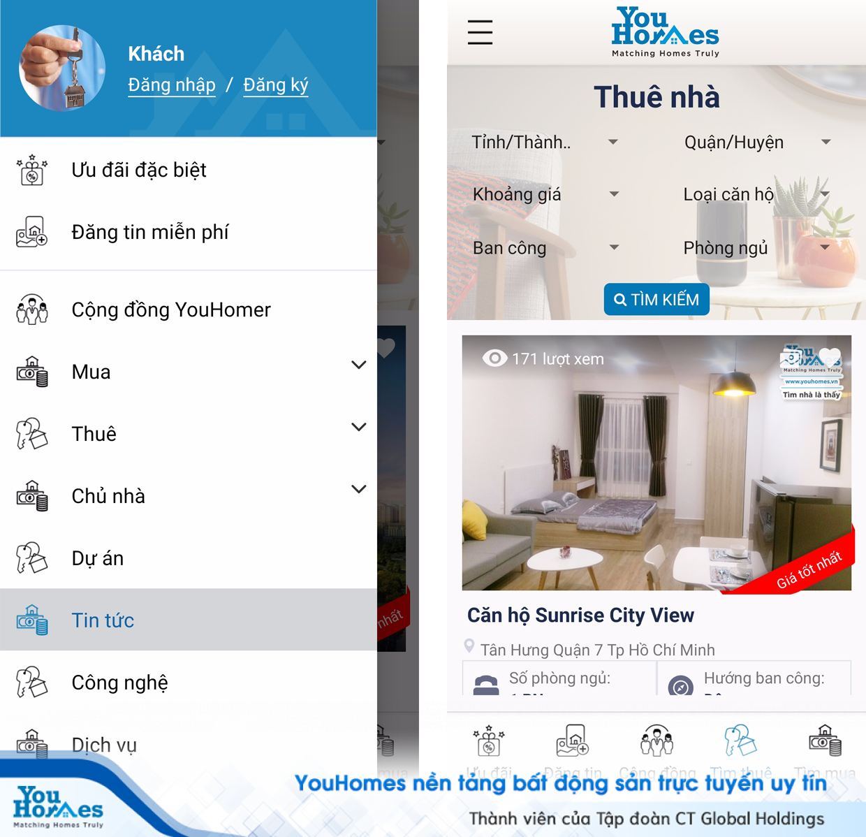 Người dùng có thể ấn vào Menu ở góc trên cùng ứng dụng hoặc thanh công cụ phía dưới để truy cập qua các chuyên mục khác. 