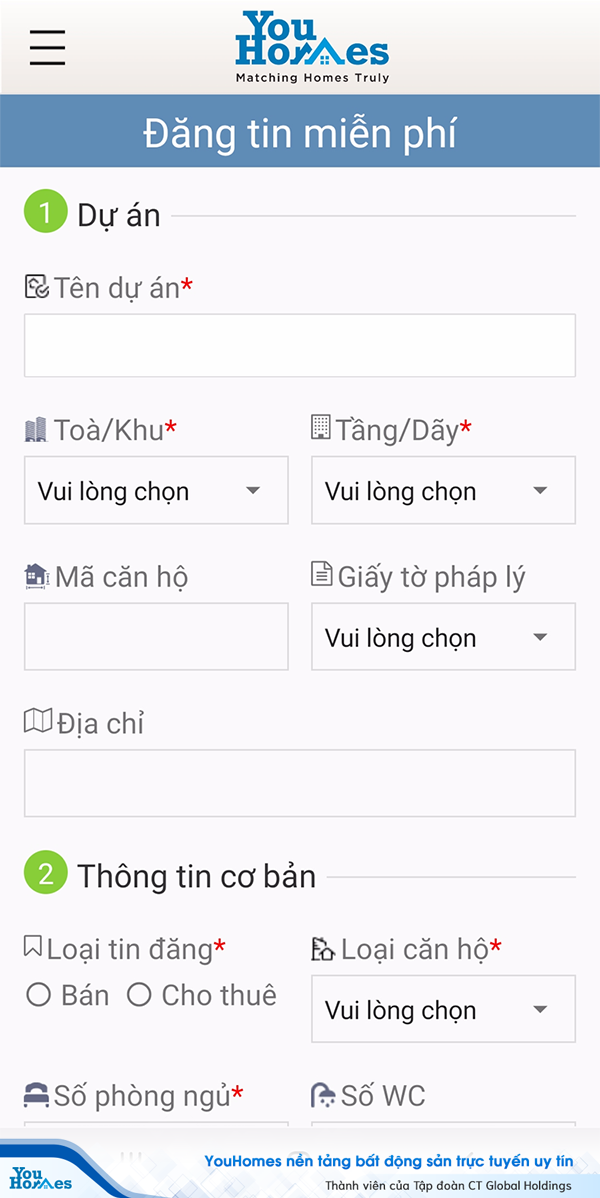 Dịch vụ đăng tin miễn phí trên ứng dụng giúp người dùng trải nghiệm thực tế sự tiện lợi và nhanh chóng của YouHomes. 