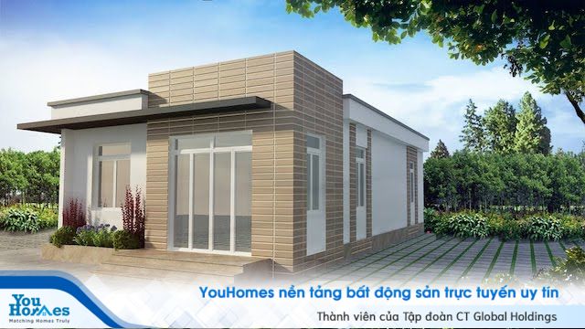 Nhà cấp 4 giá rẻ với 2 màu chủ đạo là trắng và nâu nhạt.