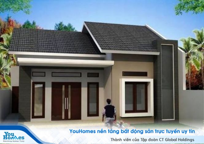 Mẫu nhà cấp 4 giá rẻ xinh xắn với ô cửa sổ dài độc đáo.