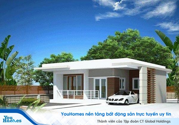 Nhà cấp 4 được thiết kế thêm vị trí để xe rất tiện lợi kèm theo mái che.