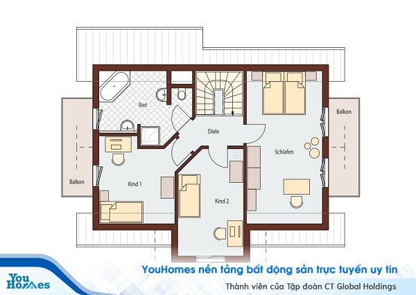 Bản vẽ thiết kế mặt tầng 2.